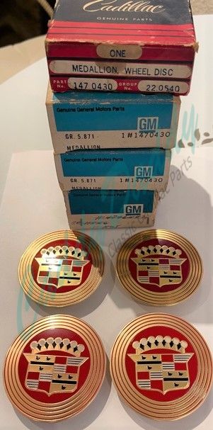 1956 & 1958 Cadillac Eldorado & Seville Hubcap Medallions New Old Stock Set of 4 Free Shipping In The USA