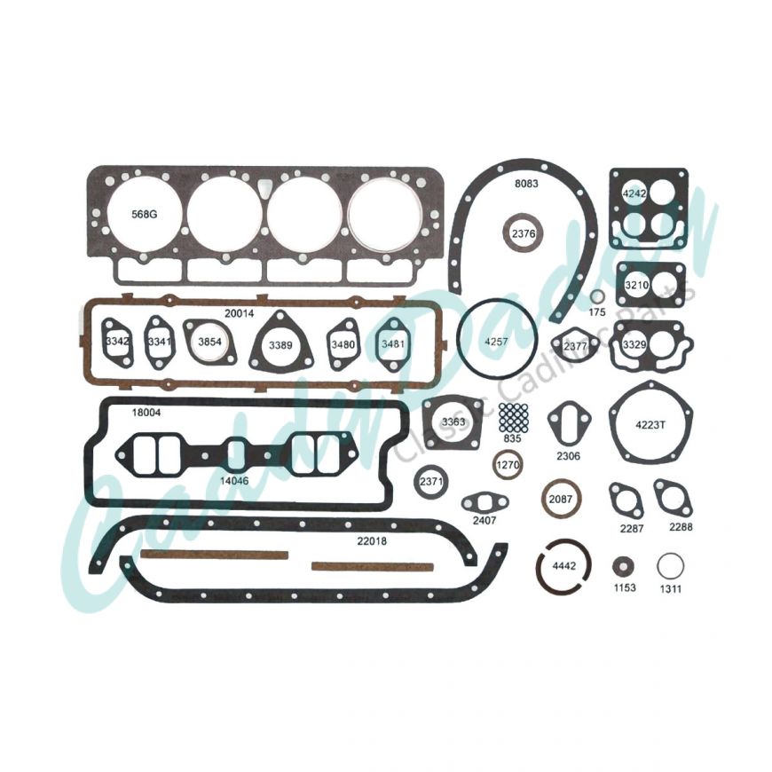 1949 1950 1951 1952 1953 1954 1955 Cadillac Complete 331 Engine Gasket Set (68 Pieces) REPRODUCTION Free Shipping In The USA