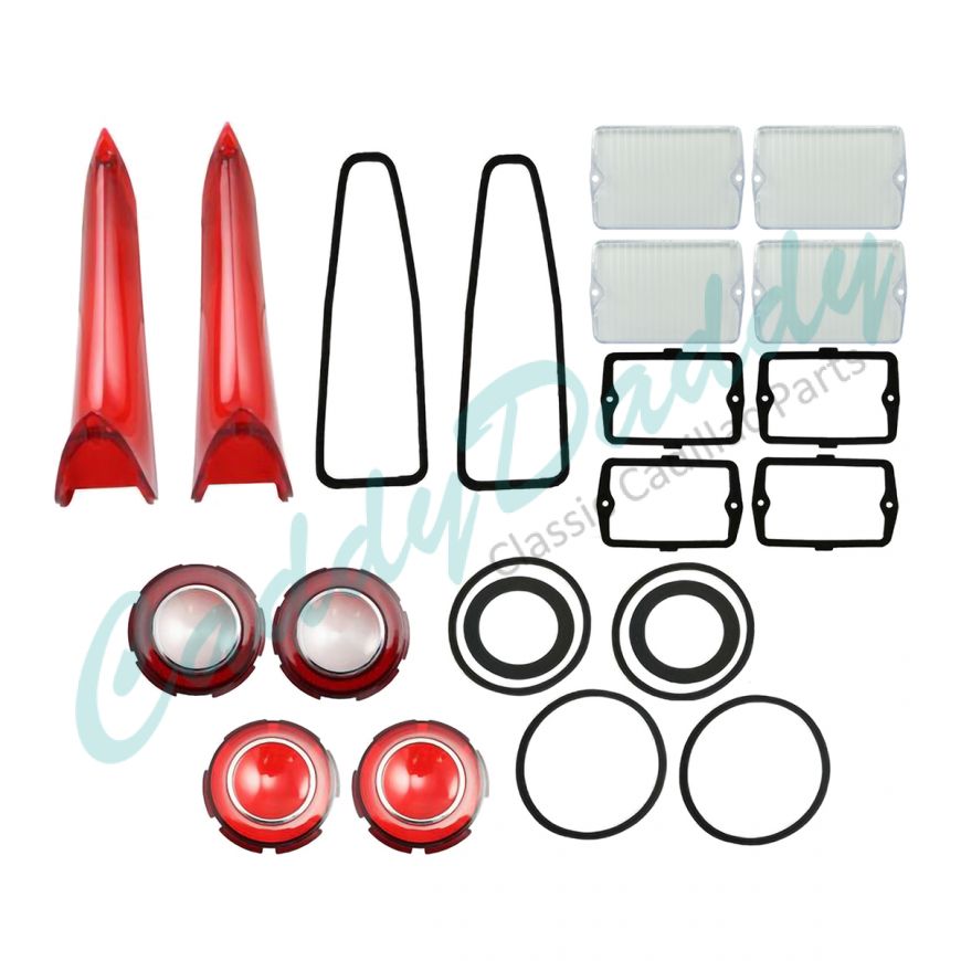 1960 Cadillac (WITH Fog Light Lenses) Exterior Lenses And Gaskets Set (22 Pieces) REPRODUCTION Free Shipping In The USA