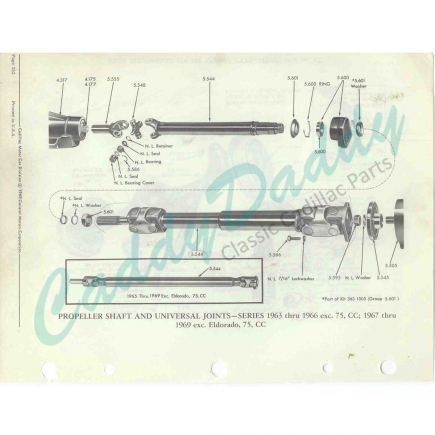 1963 1964 1965 1966 1967 1968 1969 Cadillac Drive Line Exploded View
