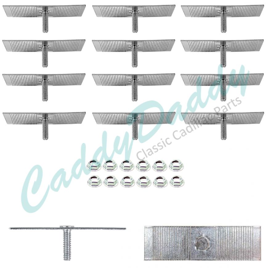 Cadillac Molding Fasteners With Break-Off Tee (Plate Length 2.5 Inches Plate Width 0.75 Inch) and Nuts Set (24 Pieces) REPRODUCTION