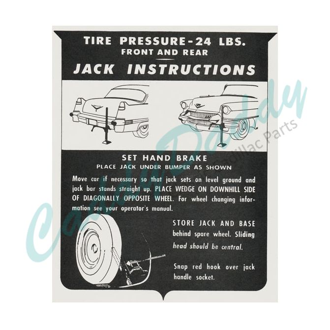 1956 Cadillac Jacking Instructions Decal REPRODUCTION