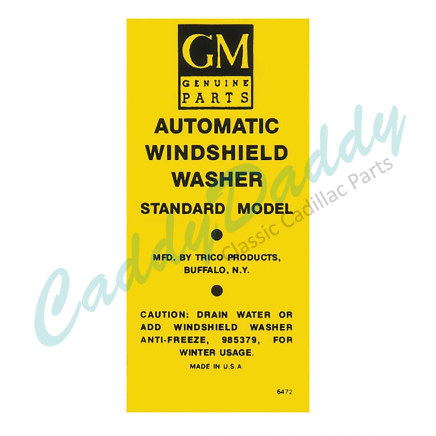1956 1957 1958 1959 1960 Cadillac Automatic Windshield Washer Bracket Decal REPRODUCTION