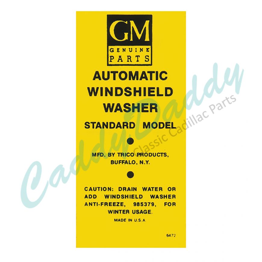 1956 1957 1958 1959 1960 Cadillac Washer Bottle Bracket Decal REPRODUCTION