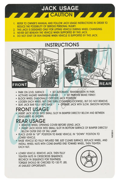 1974 Cadillac (See Details) Jacking Instructions Decal REPRODUCTION