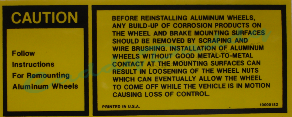 1980 1981 Cadillac All Models Caution Aluminum Wheel Decal REPRODUCTION