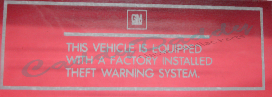 1982 1983 1984 1985 Cadillac Eldorado Theft Warning Decal REPRODUCTION