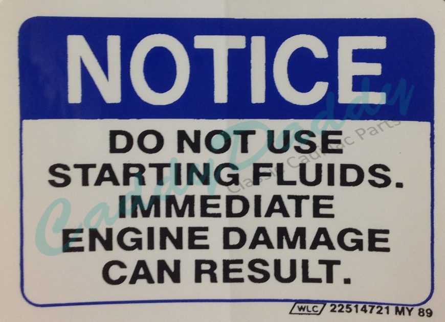 1982 1983 1984 1985 Cadillac Diesel Starting Notice Decal Digital Electronic Fuel Injection REPRODUCTION