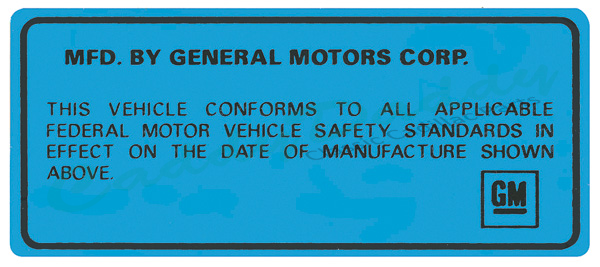 1969 1970 1971 1972 1973 1974  Cadillac Vehicle Certification Decal and Overlay REPRODUCTION