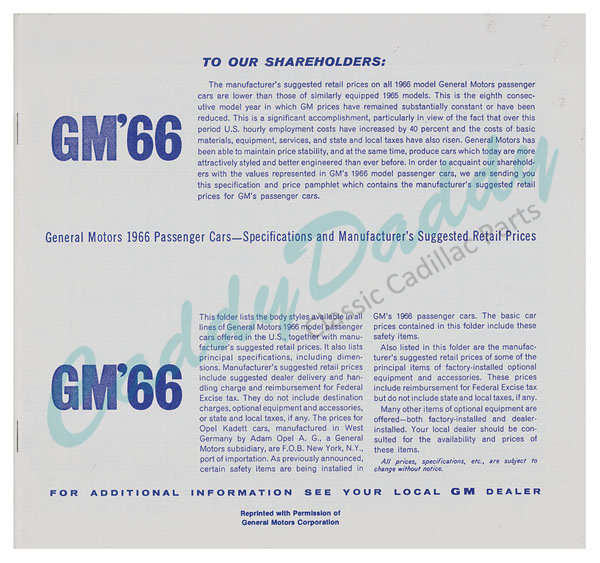 1966-gm-passenger-car-dealer-price-booklet-8-pages-includes-cadillac-reproduction
