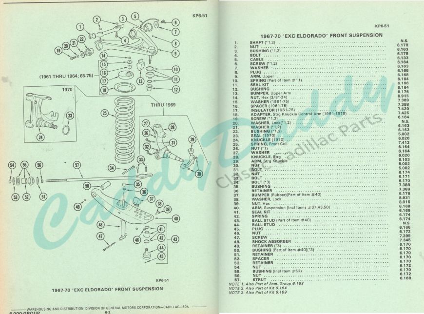 1967 1968 1969 1970 Cadillac Deville RWD Front Suspension Exploded View