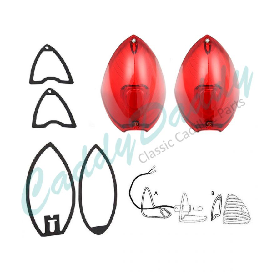 1948 1949 1950 Cadillac (See Details) Tail Light Lenses With Gaskets Set (6 Pieces) REPRODUCTION Free Shipping In The USA