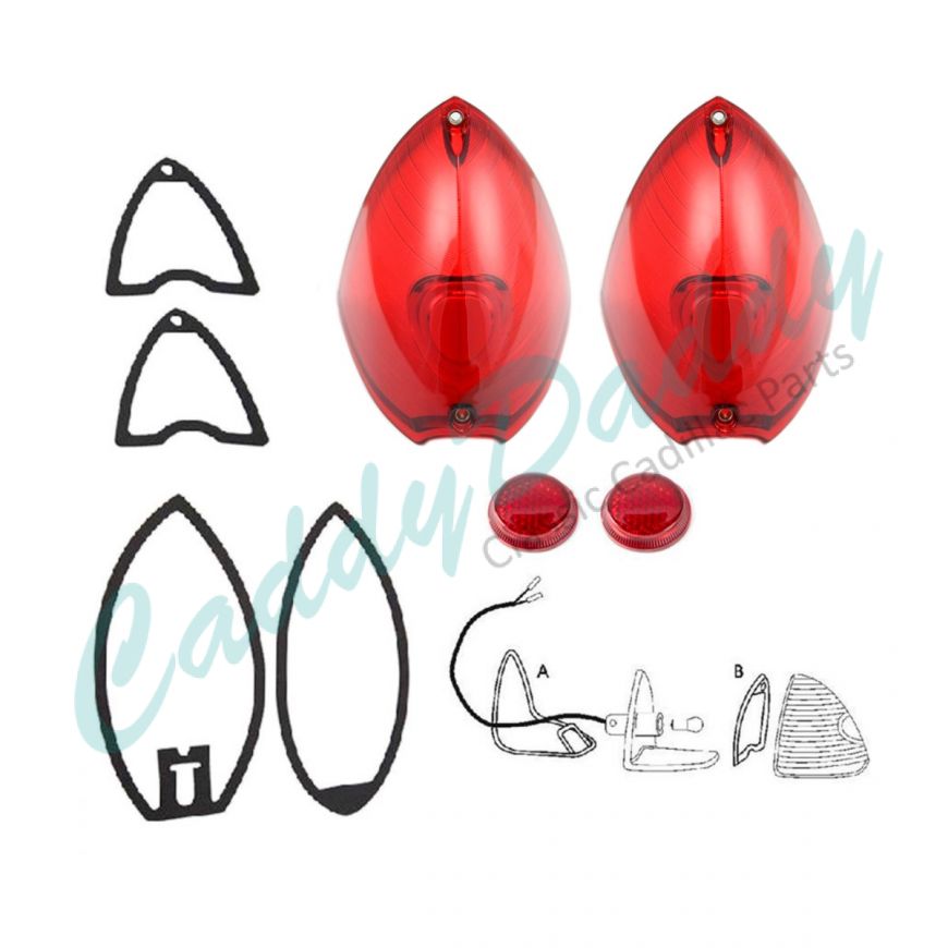 1948 1949 1950 Cadillac (See Details) Tail Light And Reflector Lenses With Gaskets Set (8 Pieces) REPRODUCTION Free Shipping In The USA