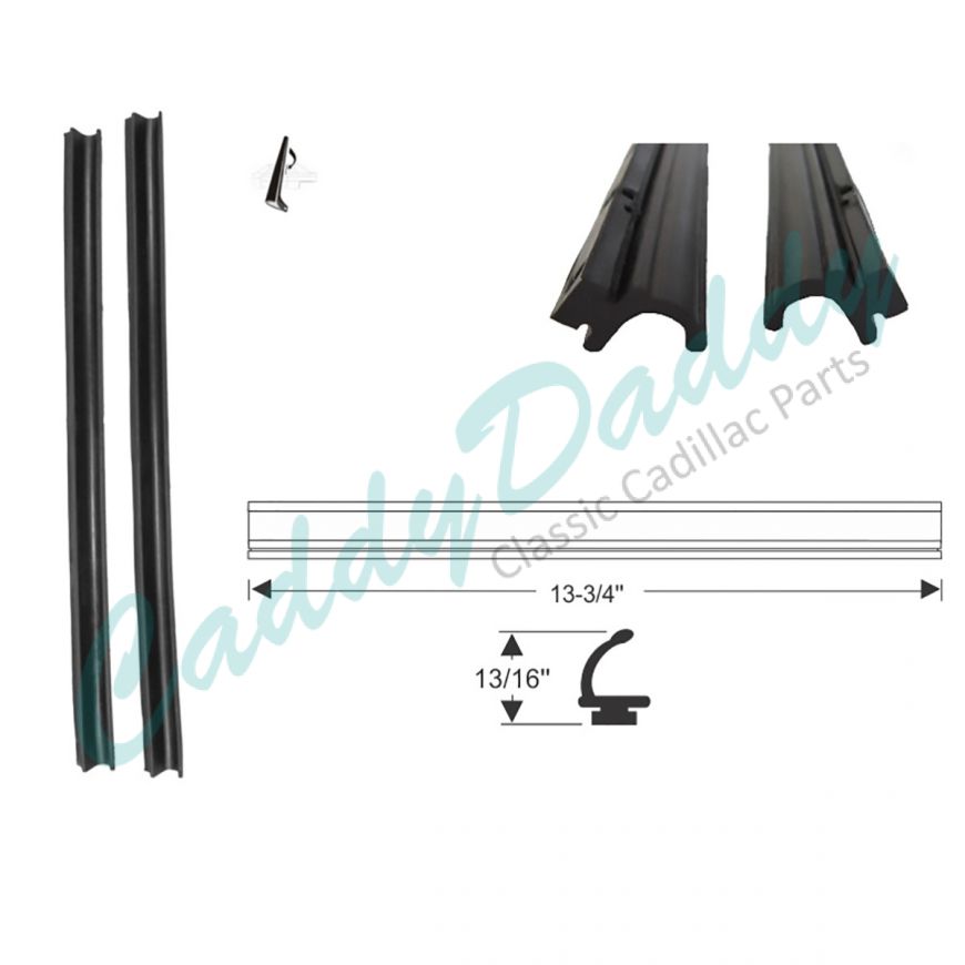 1957 1958 Cadillac Convertible Rear Quarter Window Leading Edge Rubber Weatherstrips 1 Pair REPRODUCTION Free Shipping In The USA
