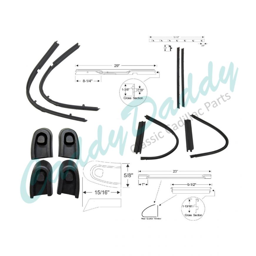 1950 1951 1952 Cadillac Series 62 and Series 60 Special 4-Door Vent Window Rubber Kit (12 Pieces) REPRODUCTION Free Shipping In The USA