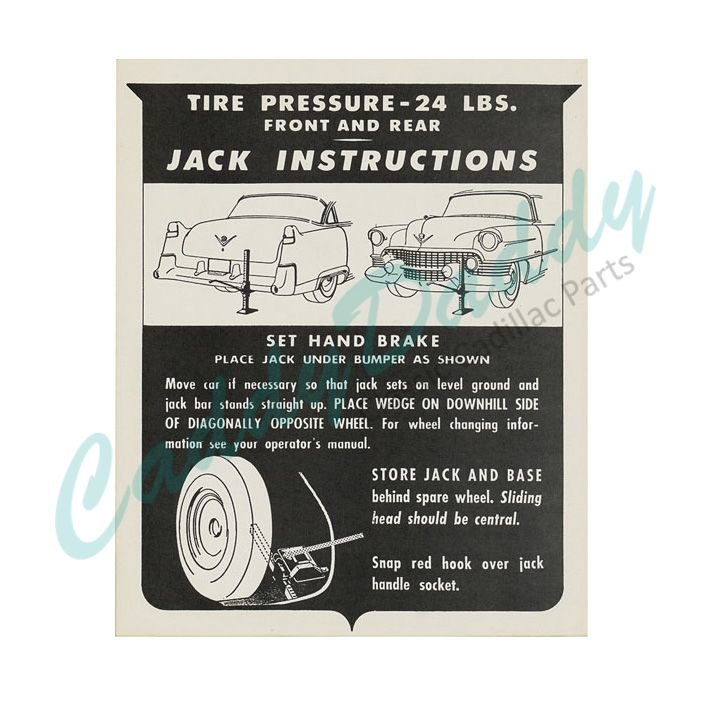 1954 Cadillac Jacking Instructions Decal REPRODUCTION
