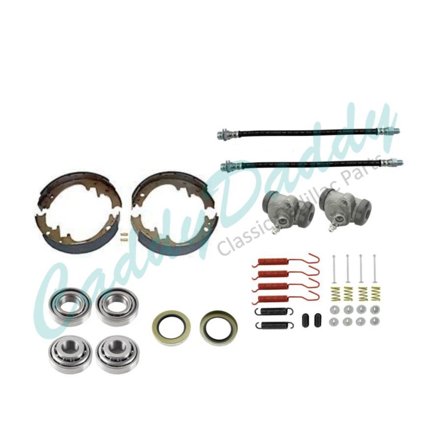 1958 1959 Cadillac (EXCEPT Series 75 Limousine and Commercial Chassis) Master Front Drum Brake Kit With Bearings and Seals (38 Pieces) REPRODUCTION Free Shipping In The USA