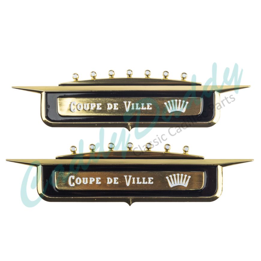 1958 Cadillac Coupe Deville Fender Badge Emblem 1 Pair REPRODUCTION Free Shipping In The USA