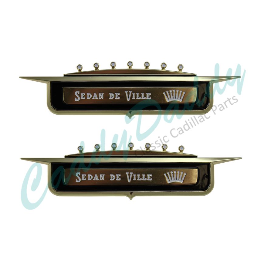 1958 Cadillac Sedan Deville Front Fender Emblems 1 Pair REPRODUCTION Free Shipping In The USA