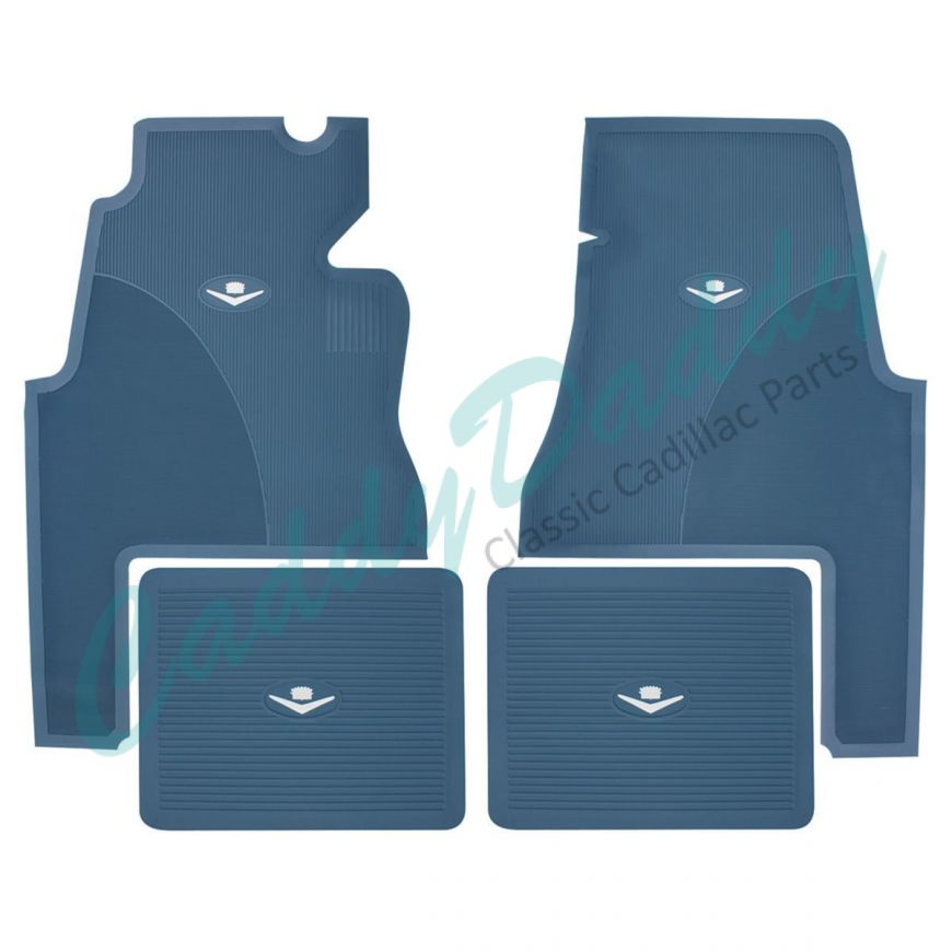1959 1960 Cadillac 2-Door Blue Rubber Floor Mats (4 Pieces) REPRODUCTION Free Shipping In The USA