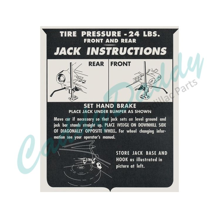 1959 1960 Cadillac Jacking Instructions Decal REPRODUCTION