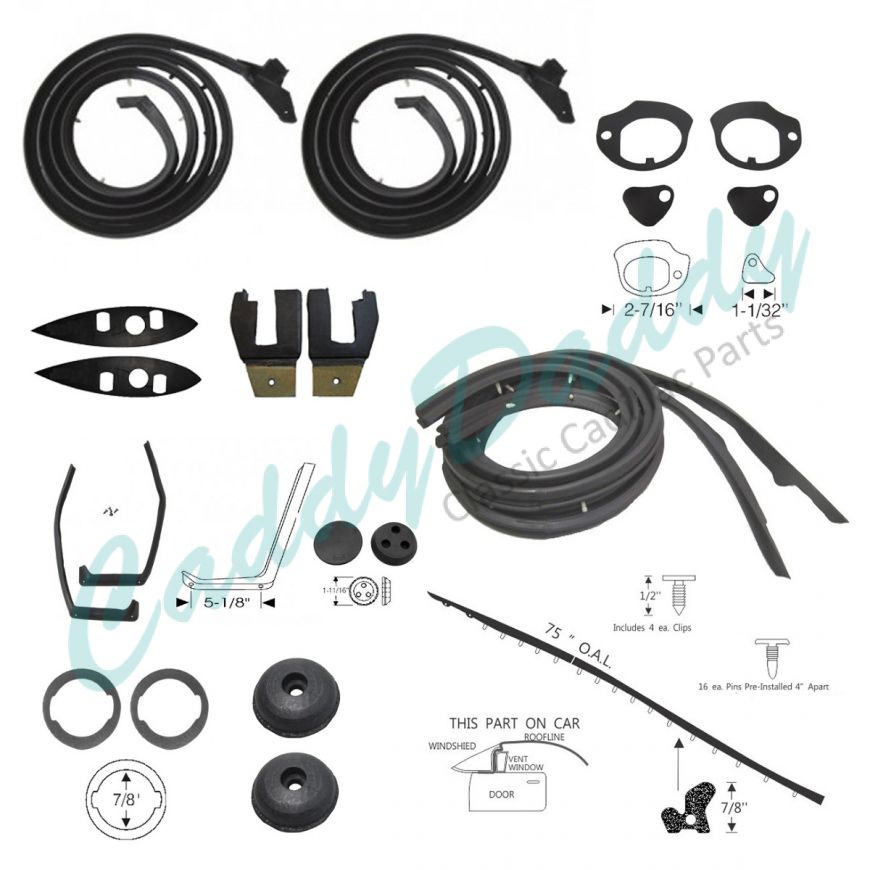 1959 Cadillac Series 62 and DeVille 2-Door Hardtop Coupe Deluxe Rubber Weatherstrip Kit (204 Pieces) REPRODUCTION Free Shipping In The USA