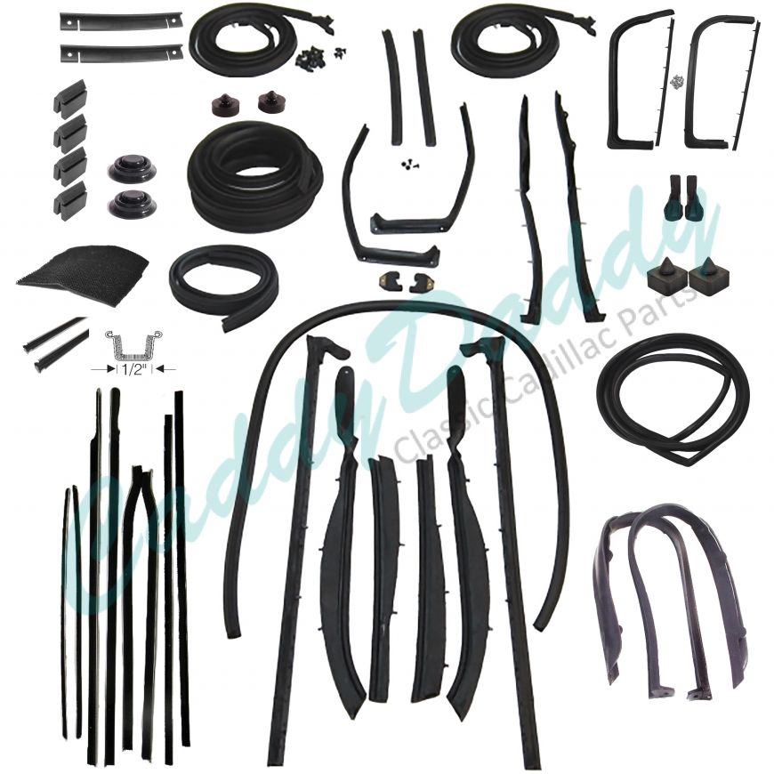 1959 Cadillac Series 62 and Eldorado 2-Door Convertible Deluxe Rubber Weatherstrip Kit (308 Pieces) REPRODUCTION Free Shipping In The USA