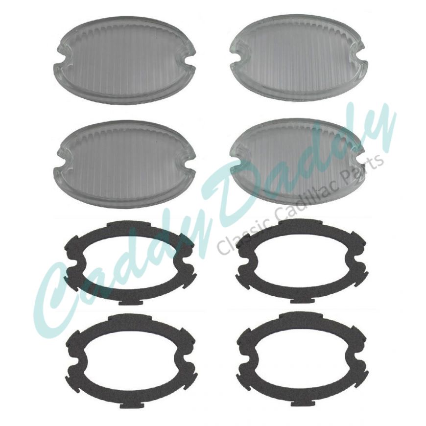 1959 Cadillac Glass Fog and Turn Signal Light Lens With Gaskets Set (8 Pieces) REPRODUCTION Free Shipping In The USA