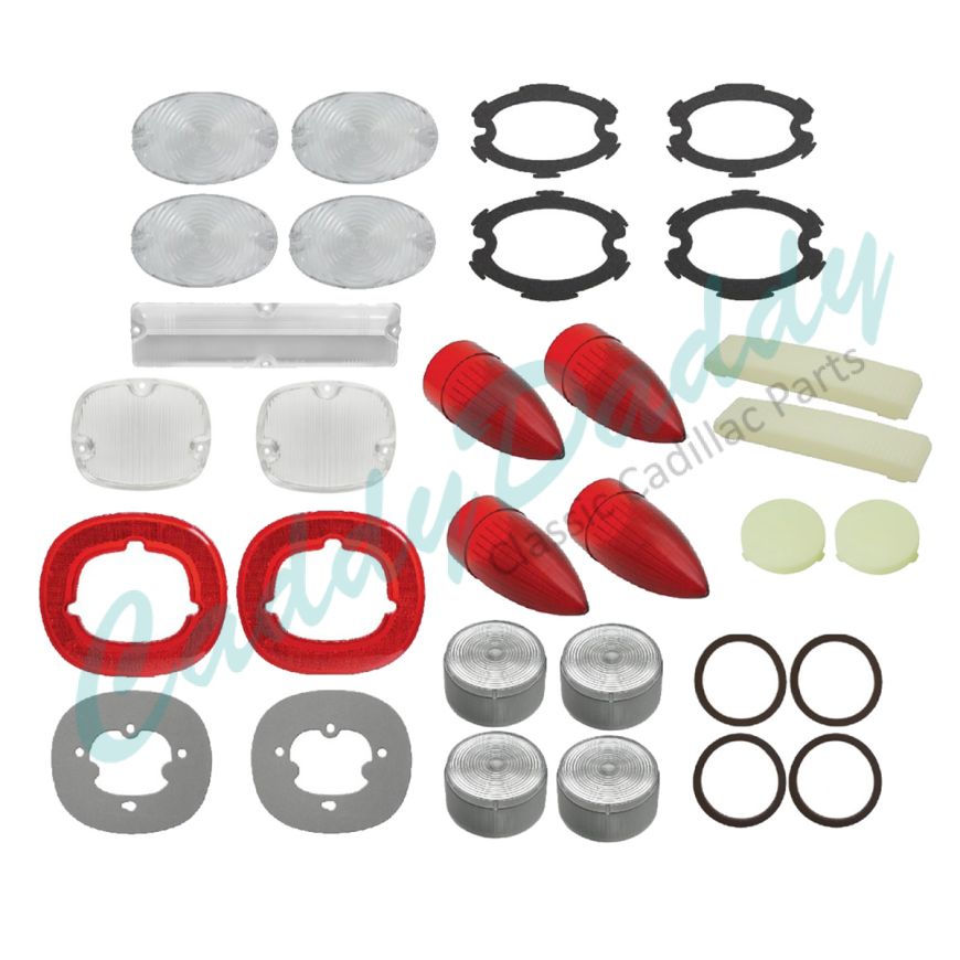 1959 Cadillac Interior and Exterior Lens Kit With Gaskets (31 Pieces) REPRODUCTION Free Shipping In The USA
