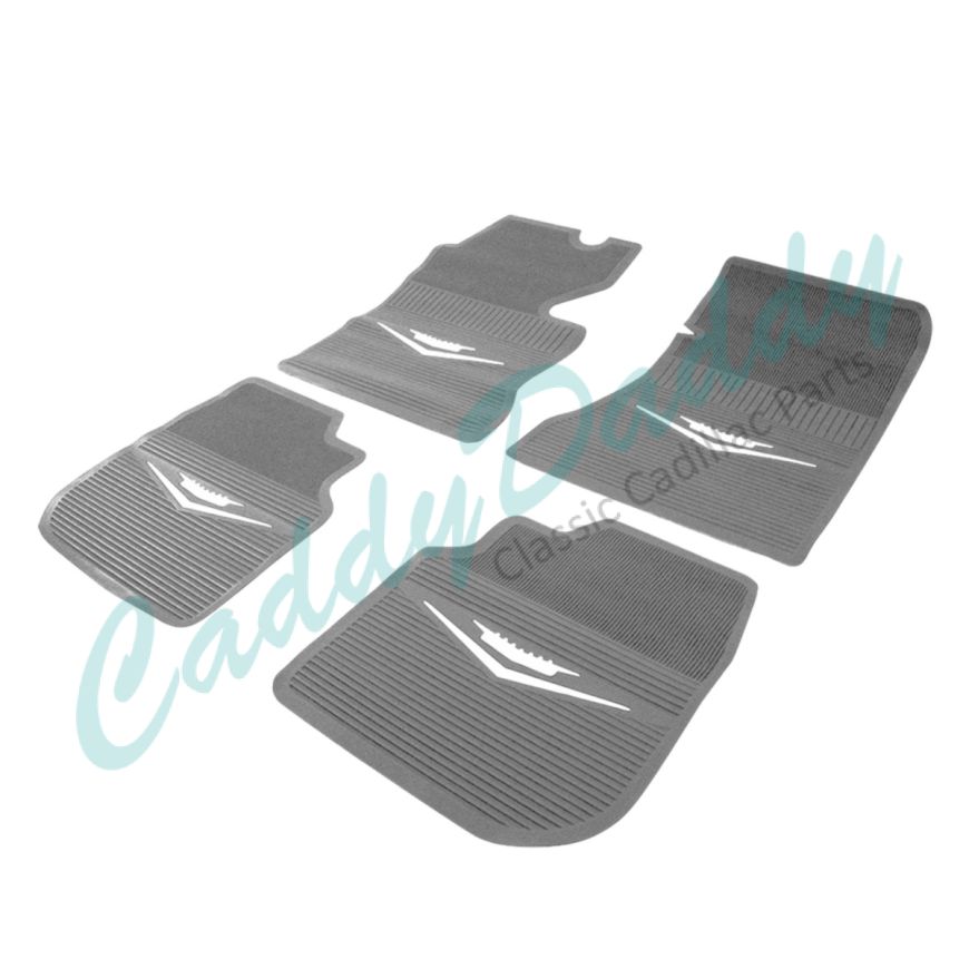 1961 1962 1963 1964 Cadillac Gray Rubber Floor Mats (4 Pieces) [Ready To Ship] REPRODUCTION Free Shipping In The USA