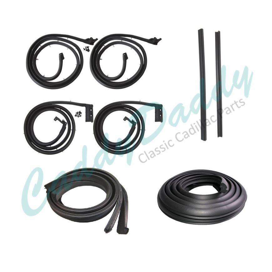 1961 Cadillac 4-Door 6-Window Sedan (EXCEPT 75 Limousine) Basic Rubber Weatherstrip Kit (9 Pieces) REPRODUCTION Free Shipping In The USA