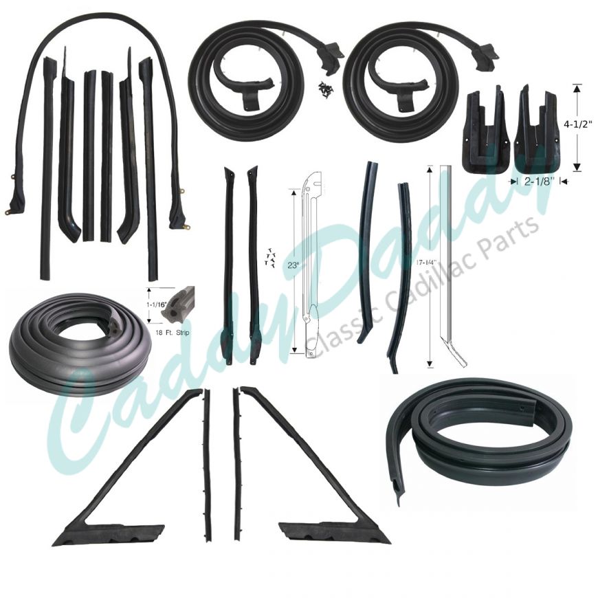 1965 Cadillac 2-Door Convertible Advanced Rubber Weatherstrip Kit (21 Pieces)(For Front Bow Attachment) REPRODUCTION Free Shipping In The USA 