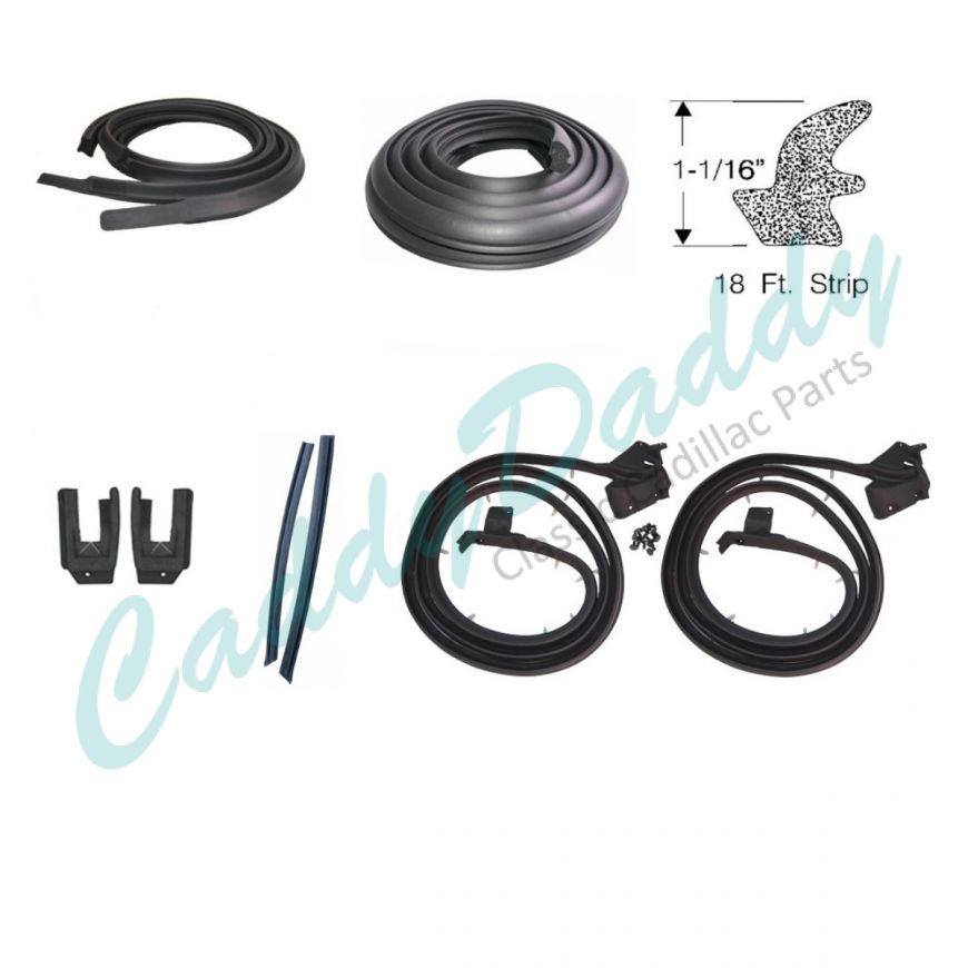 1967 1968 Cadillac Calais and Deville 2-Door Hardtop Coupe Basic Rubber Weatherstrip Kit (9 Pieces) REPRODUCTION Free Shipping In The USA