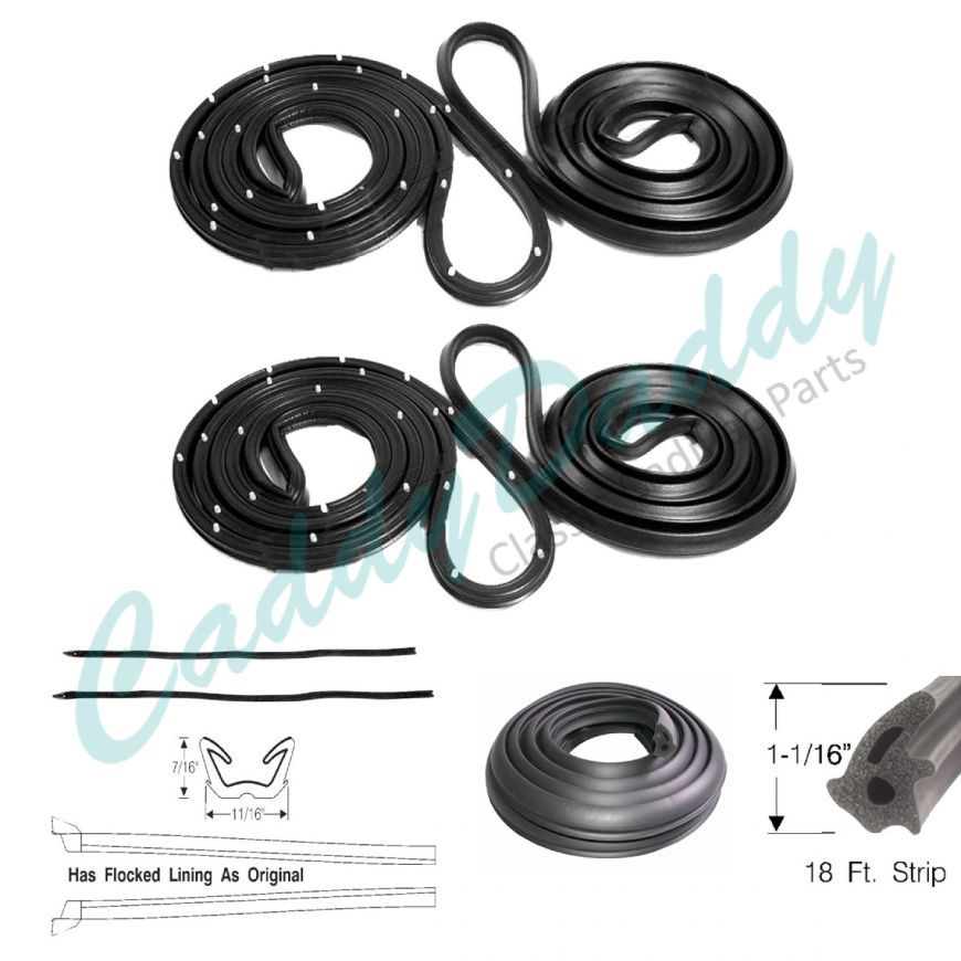 1968 Cadillac Deville and Fleetwood 4-Door Pillared Sedan Basic Rubber Weatherstrip Kit (7 Pieces) REPRODUCTION Free Shipping In The USA 