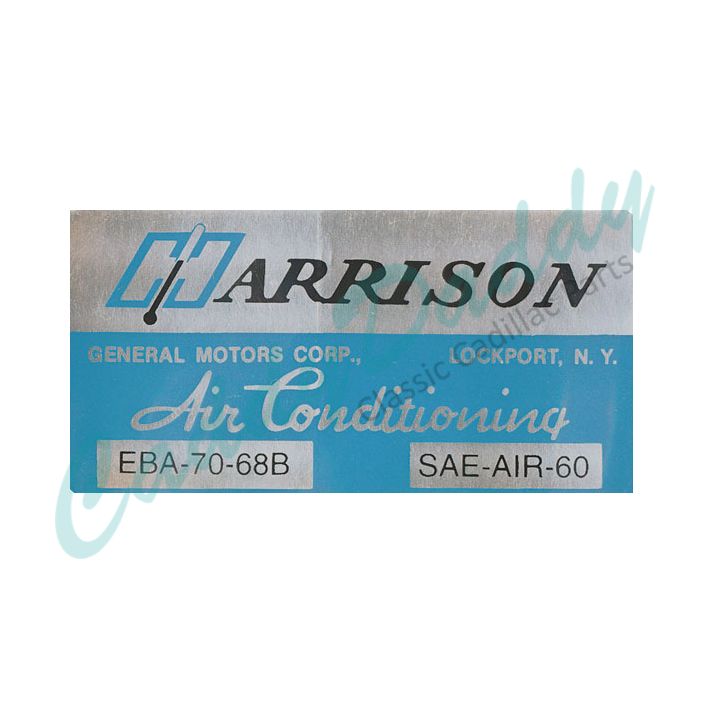 1968 Cadillac Harrison Air Conditioner Evaporator Box Decal Cadillac REPRODUCTION