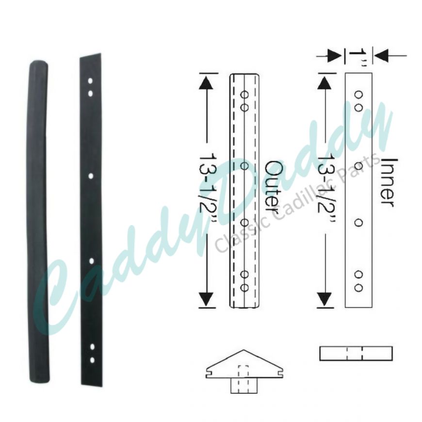 1937 1938 Cadillac Windshield Division Bar Rubber Weatherstrip Set (2 Pieces) REPRODUCTION Free Shipping In The USA 