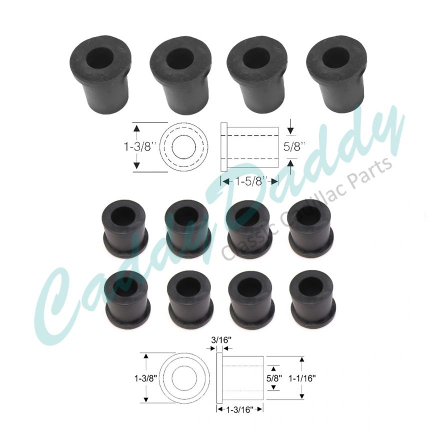 1950 1951 1952 1953 Cadillac Upper and Lower Rear Leaf Spring Shackle Bushings Set (12 Pieces) REPRODUCTION Free Shipping In The USA