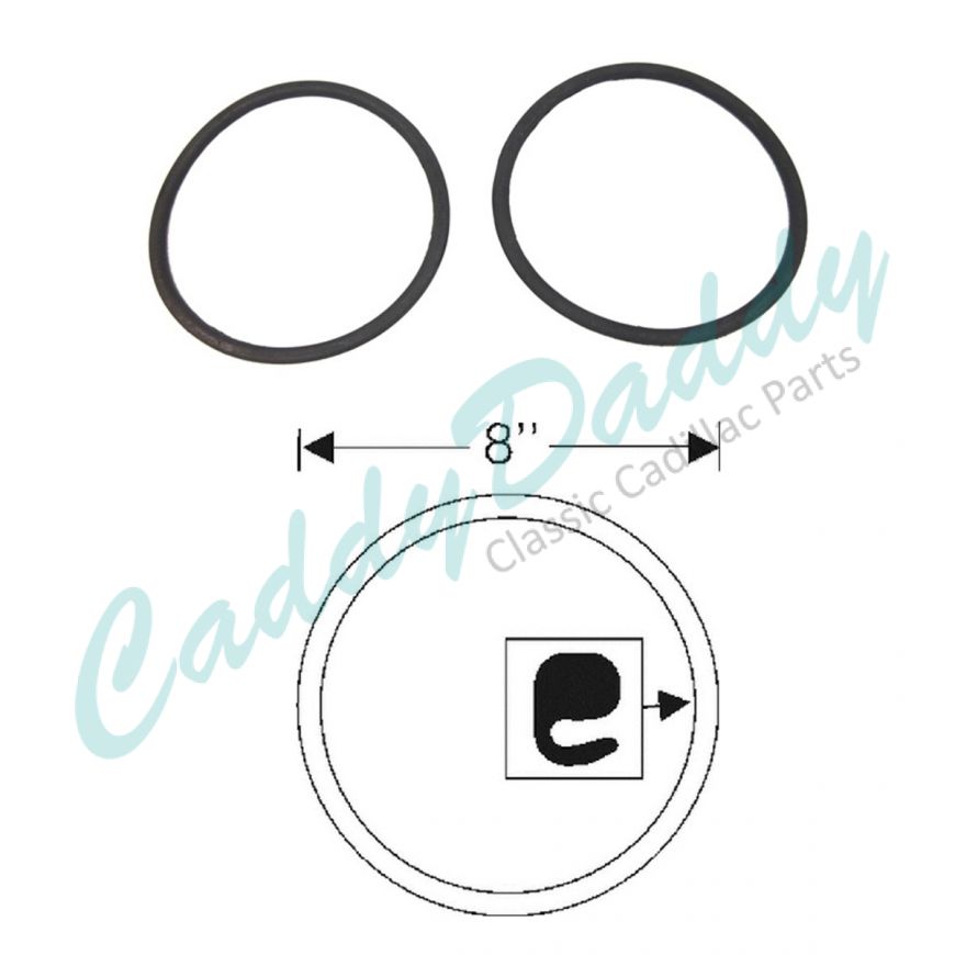 1941 1942 1946 1947 Cadillac Headlight Door to Lens Rubber Gaskets 1 Pair REPRODUCTION Free Shipping In The USA