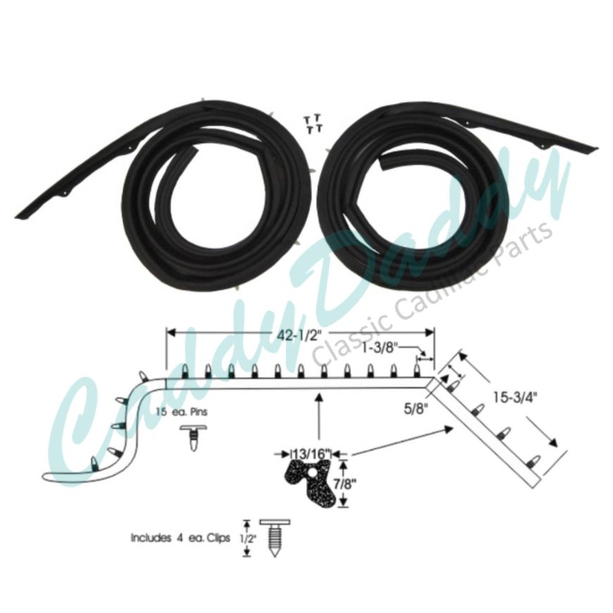 1959 1960 Cadillac Series 62 and Deville 4-Door 4-Window Hardtop Models (See Details) Roof Rail Rubber Weatherstrips 1 Pair REPRODUCTION Free Shipping In The USA