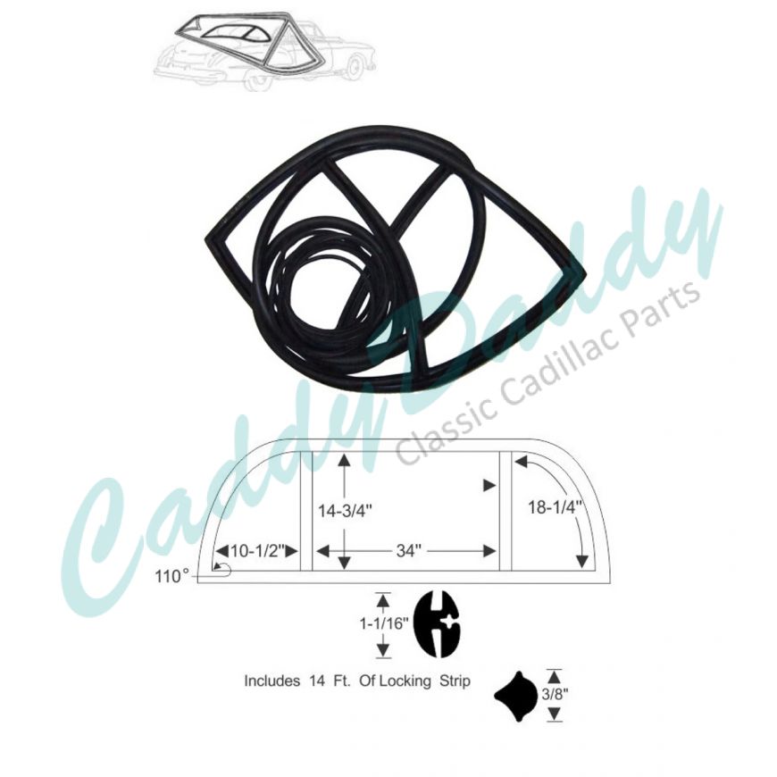 1948 1949 Cadillac Series 61 And Series 62 4-Door Sedan Rear Window Rubber Lockstrip Type Set REPRODUCTION Free Shipping In The USA