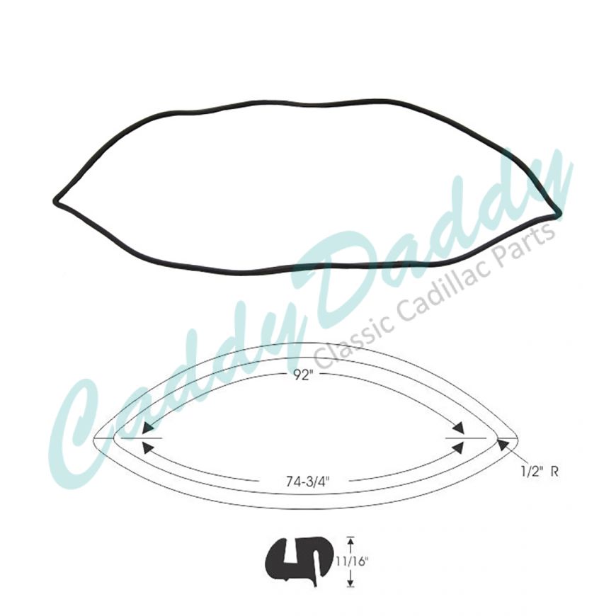 1957 1958 Cadillac 2-Door Hardtop Rear Window Rubber Weatherstrip REPRODUCTION Free Shipping In The USA