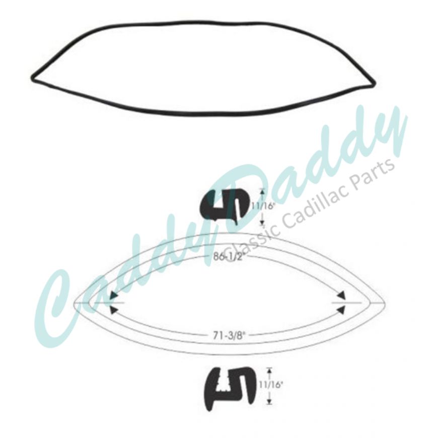 1958 Cadillac 4-Door (See Details) Rear Window Gasket REPRODUCTION Free Shipping In The USA