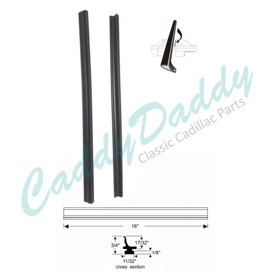1961 1962 1963 1964 Cadillac 4-Door Models (See Details) Rear Side Window Vertical Leading Edge Rubber Weatherstrips 1 Pair REPRODUCTION Free Shipping In The USA