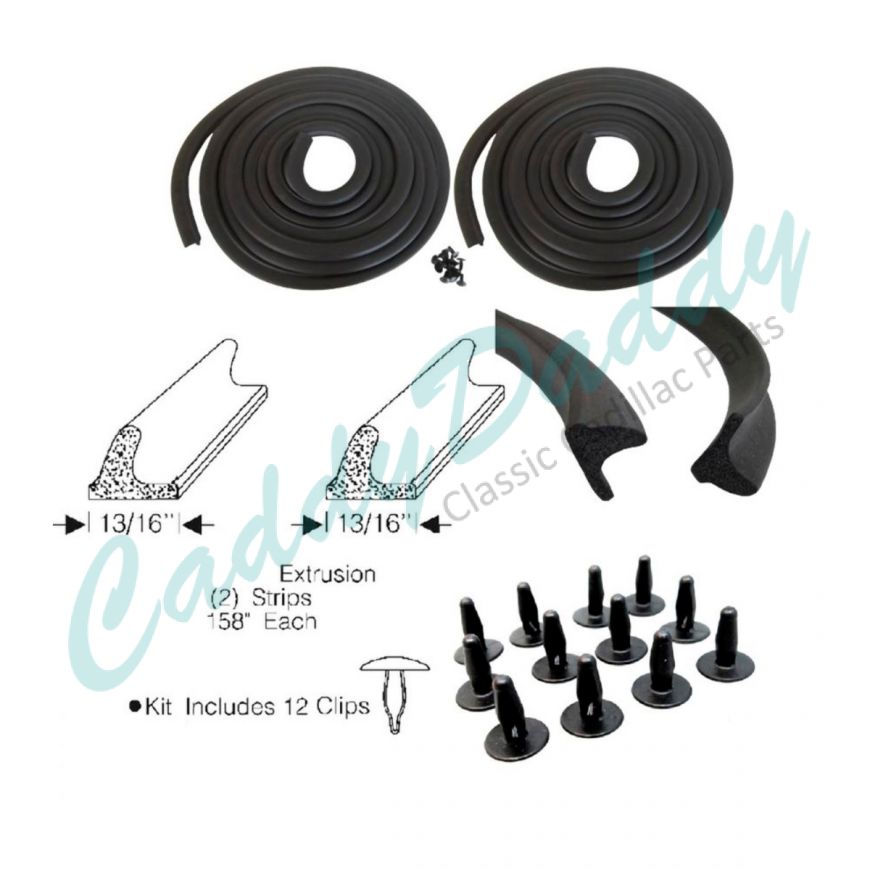 1954 Cadillac 4-Door Sedan Front Door Rubber Weatherstrips (Glue In Type) 1 Pair REPRODUCTION Free Shipping In The USA
