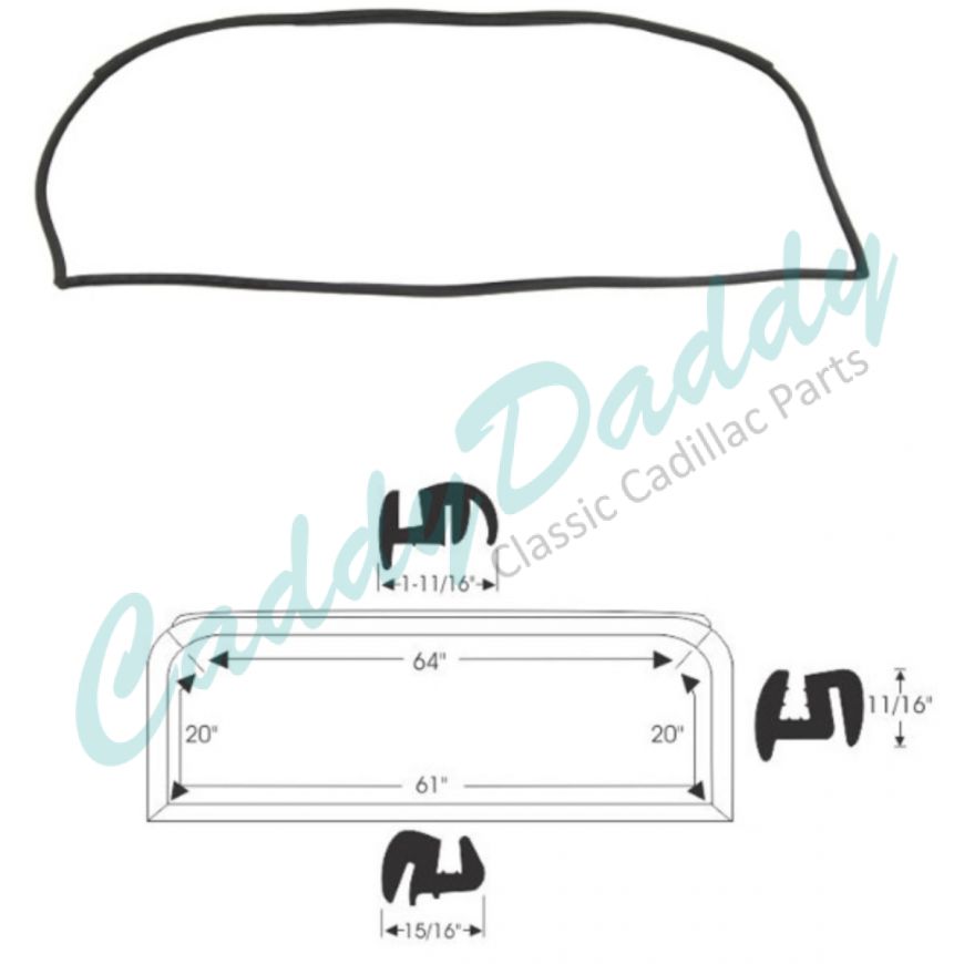 1959 1960 Cadillac 4-Door 6-Window Sedan (See Details) Rear Window Rubber Weatherstrip REPRODUCTION Free Shipping In The USA