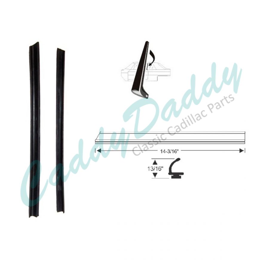 1962 Cadillac Series 62 and Deville 2-Door Hardtop Coupe Side Window Vertical Leading Edge Weatherstrips 1 Pair REPRODUCTION Free Shipping In The USA