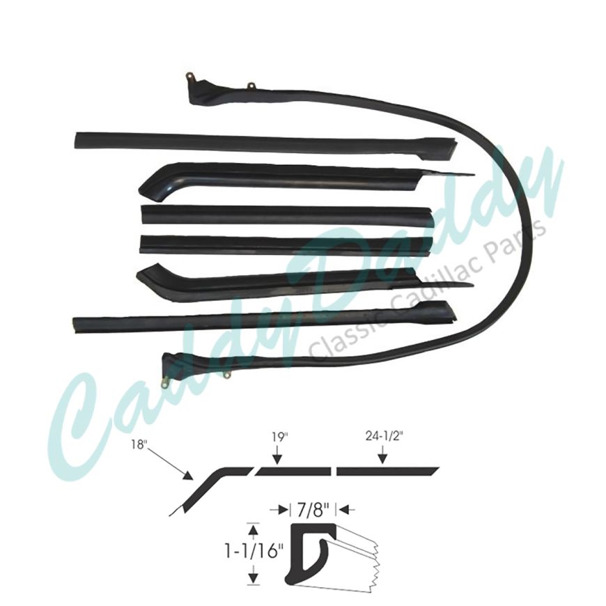 1965 Cadillac Convertible (See Details) Roof Rail Rubber Weatherstrip Set (7 Pieces) (Front Bow Attachment) REPRODUCTION Free Shipping In The USA