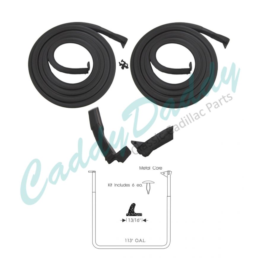 1956 Cadillac Sedan Deville Front Door Rubber Weatherstrips With Clips 1 Pair REPRODUCTION Free Shipping In The USA