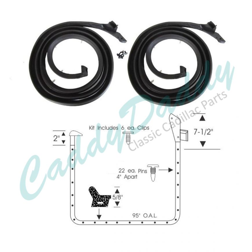 1959 1960 Cadillac 4-Door (EXCEPT Series 75 Limousines) Front Door Rubber Weatherstrips 1 Pair REPRODUCTION Free Shipping In The USA