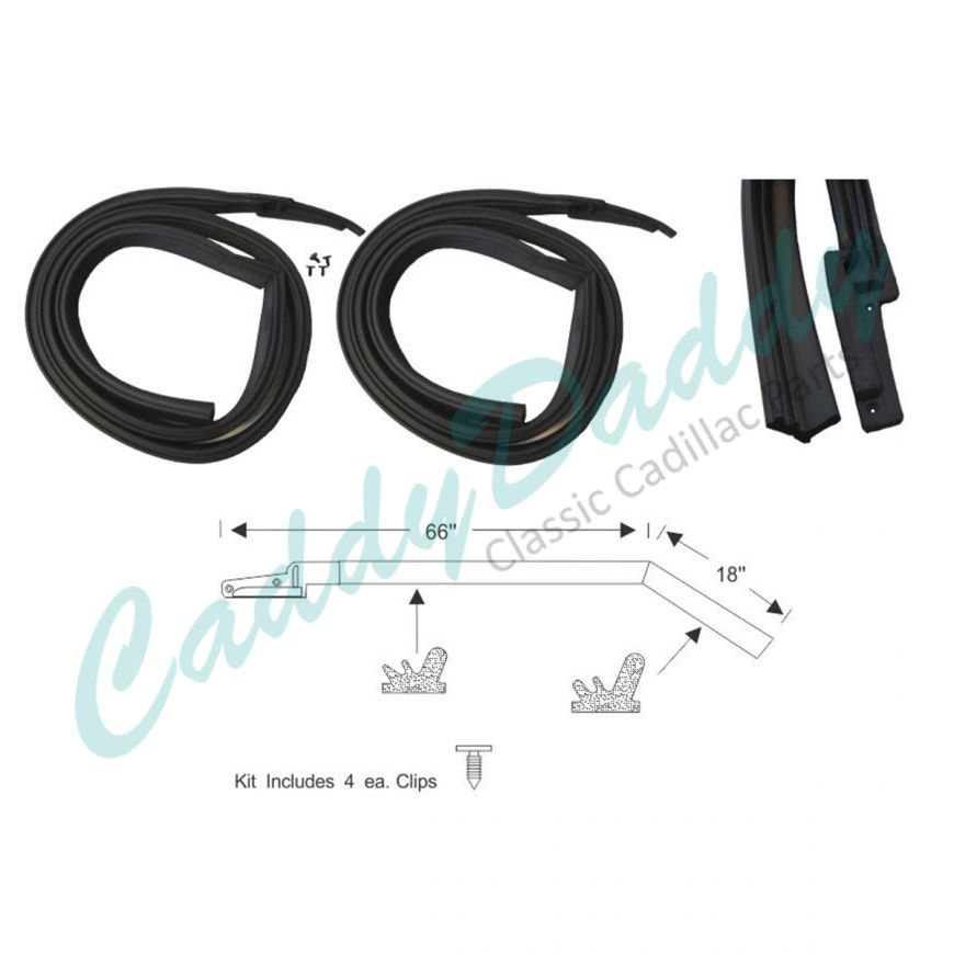 1963 1964 Cadillac Deville and Series 62 4-Door 4-Window Hardtop Roof Rail Rubber Weatherstrips 1 Pair REPRODUCTION Free Shipping In The USA